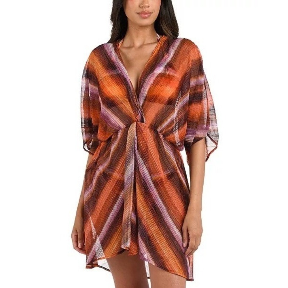 La Blanca Resortwear Twist Wrap Cover Up Women Sunset Striped S/M $103